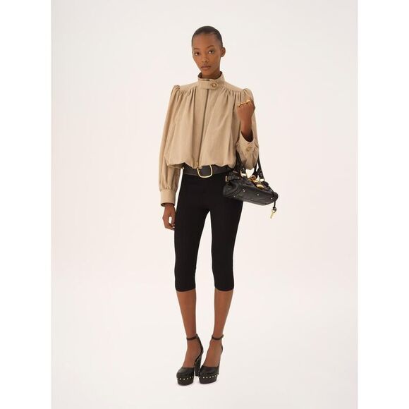 CHLOE Gathered Sleeve Bomber Jacket Women Beige Coats & Jackets - Picture 2 of 5